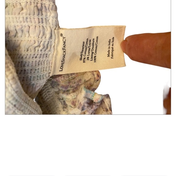 LoveShackFancy Smocked Saba Crop Top Floral Ruffle Blouse White Purple Size XL - Picture 2 of 9